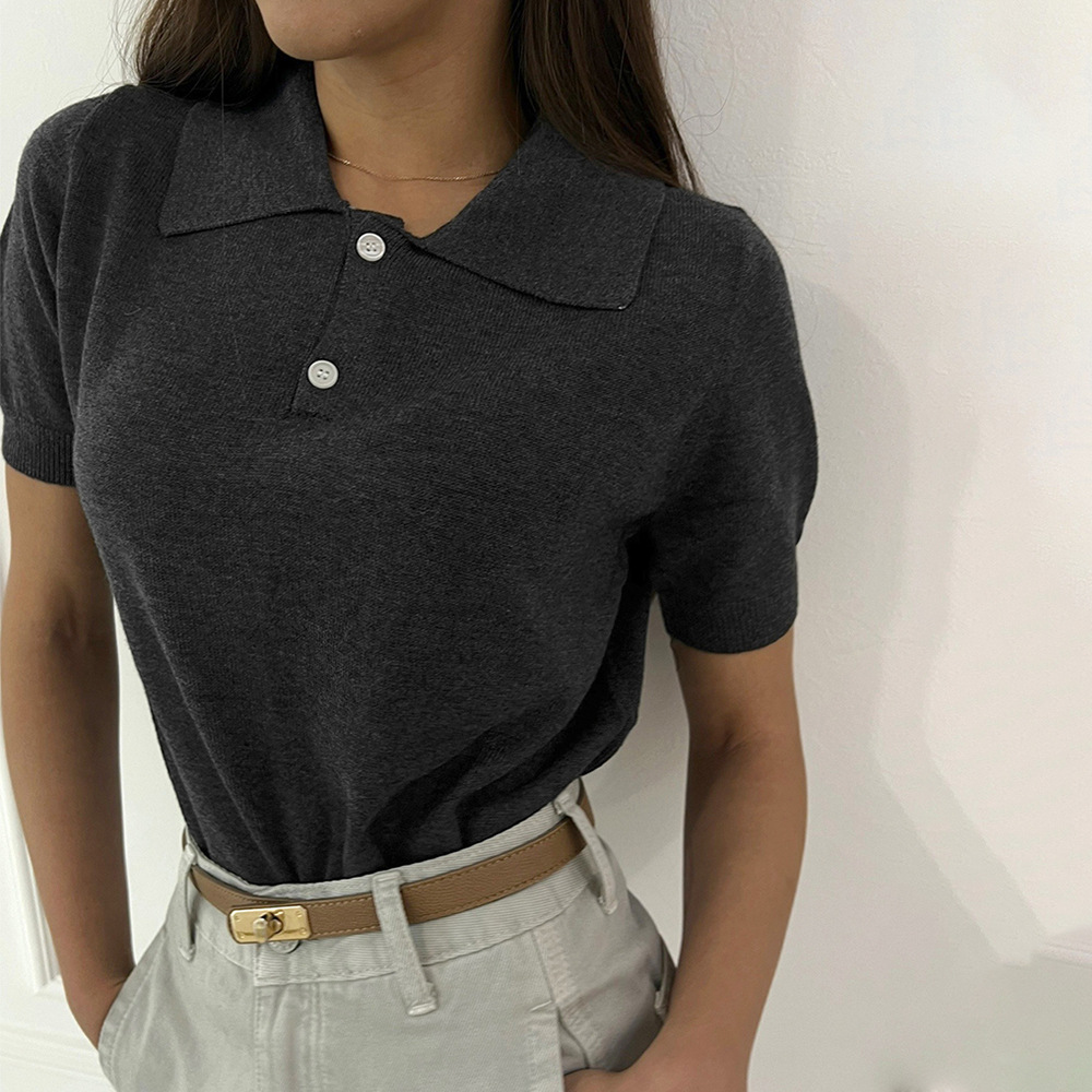 Suéter transfronterizo Europa y América 2026 primavera y verano nuevo polo cuello botón de punto corta cornisa simple camisa de punto de viento manga corta image 6