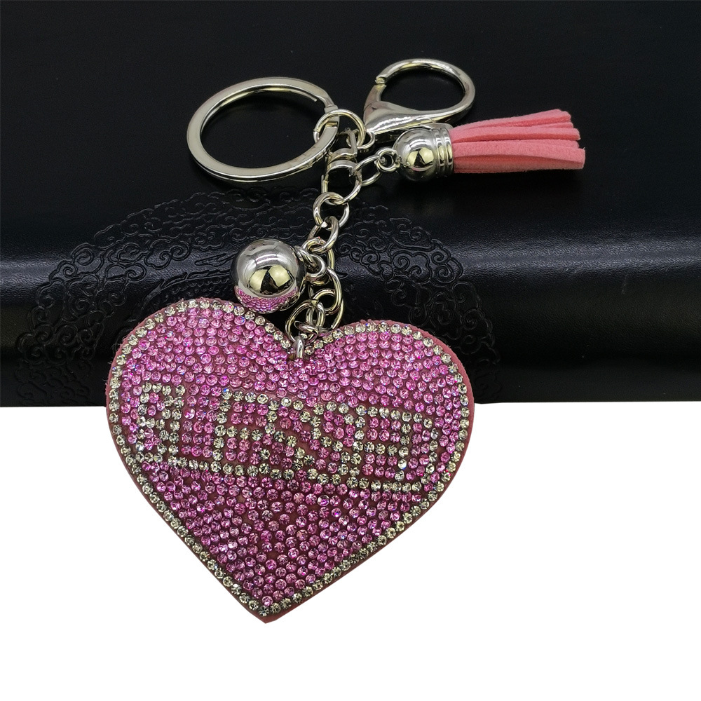 Inlay Design Sweet Style Sweet Letter Heart Shape Alloy Inlay Rhinestones Bag Pendant Keychain