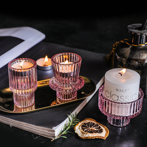 European simple pink glass candlestick romantic candlelight props home dining table candle cup internet celebrity bed and breakfast decorations