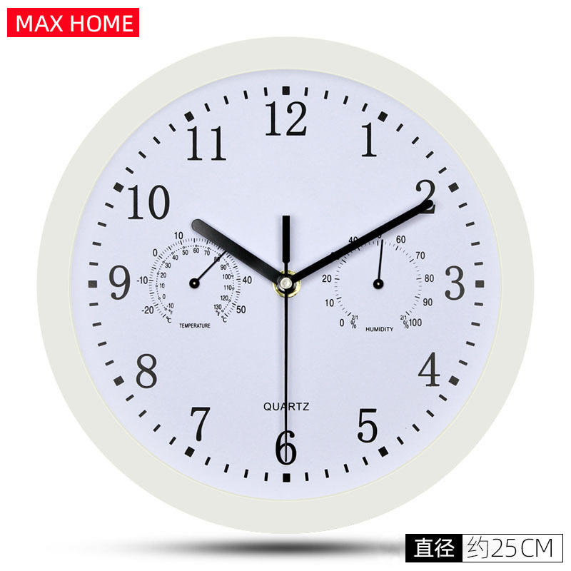 Amazon suministro de plástico Reloj de pared con higrómetro simple moderno dormitorio mudo Reloj de pared reloj
