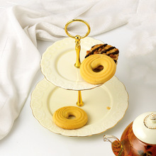 欧式双层水果盘客厅摆台蛋糕架糖干果盘下午茶陶瓷点心盘陶瓷果盘