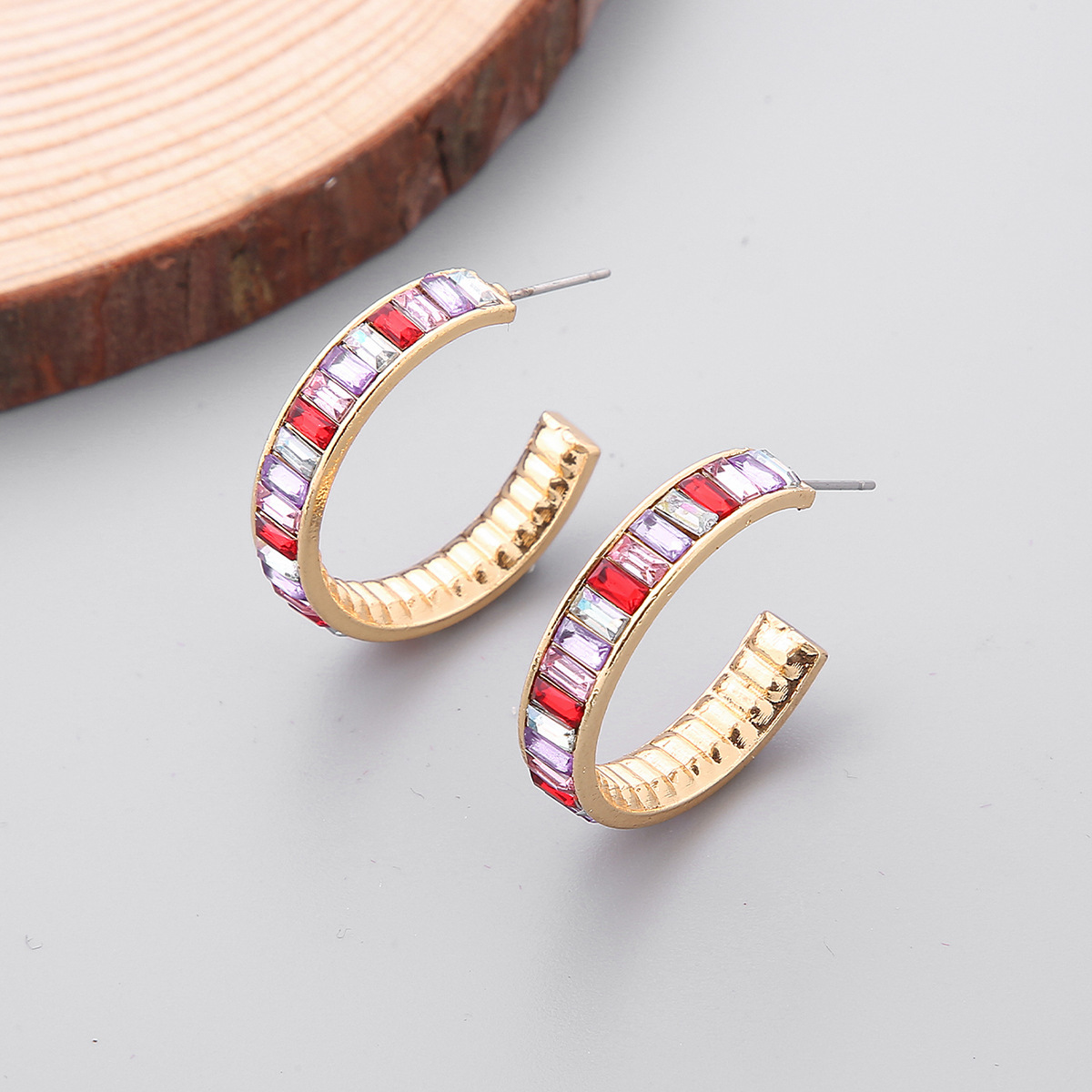 DH Europe and America Cross border personality fashion Cold colour zircon brass Backing circular Earrings Simplicity Earrings