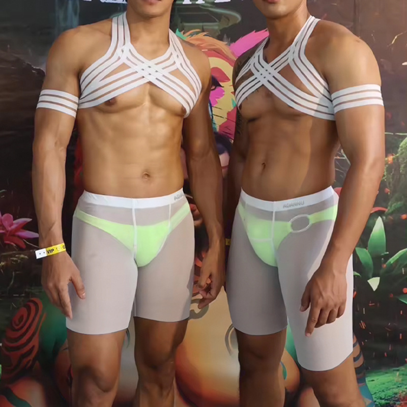 Shake the same ADANNU new men's transparent ice silk sports lengthened ultra-thin sexy boxers AD781