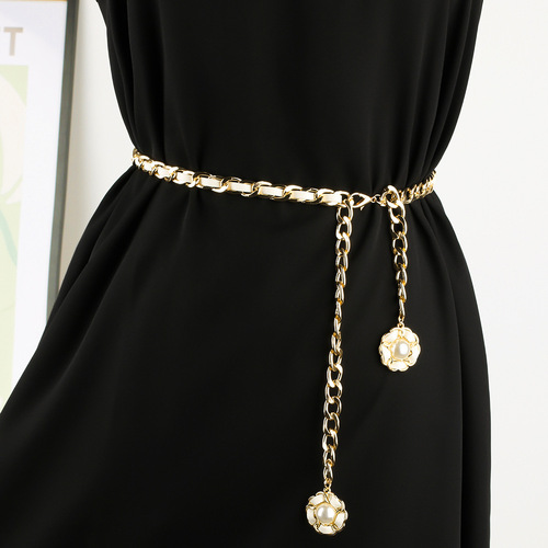 Xiaoxiangfeng waist chain camellia chain belt with small suit women decorative skirt European and American braided chain body chain