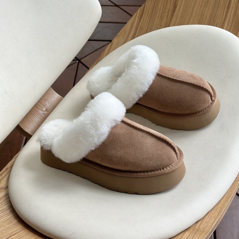 Foreign trade sheepskin and fur integrated half slippers wool slippers thick-soled winter home shoes tizkute Disquette