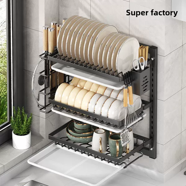 Punch-free Cupboard Dish Rack Drain Rack Wall-mounted Kitchen Storage Rack Sink Tableware Integrated Cupboard Storage Rack
