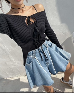 South Korea New Tether Wide Leg Loose Korean Style Denim Shorts Skirt 3008