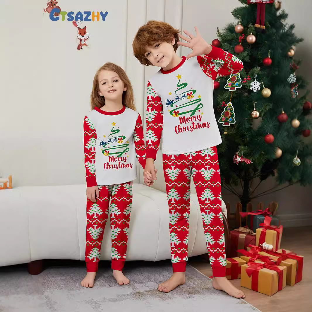 Christmas Fawn letter Christmas tree Family family dress printed homestays pajamas_voghion.com