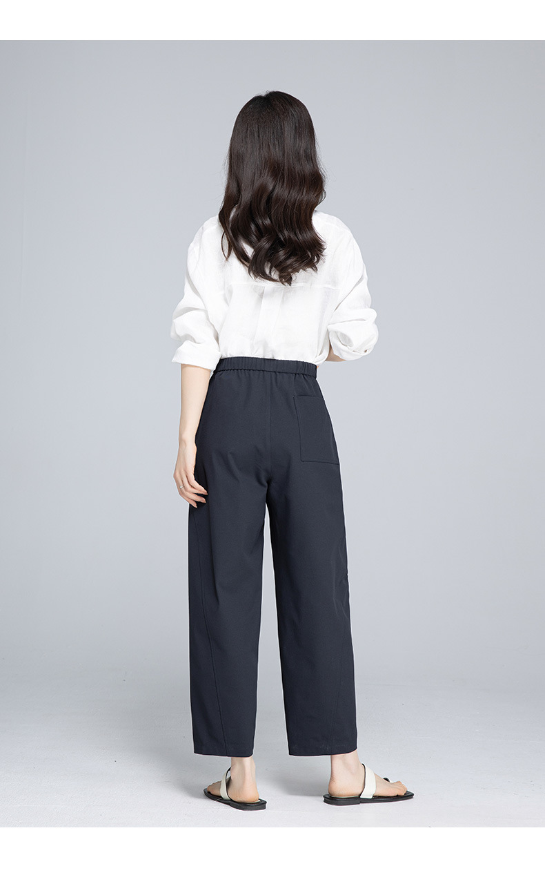 Quần culottes nữ ống rộng cạp chun rút dây dáng lười — Xanh lông mòng đen chi tiết 30