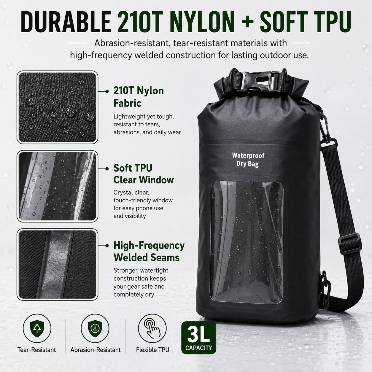 Waterproof bucket bag, outdoor foldable bag, swimming storage bag, touch-screen compatible, large-capacity waterproof phone bag