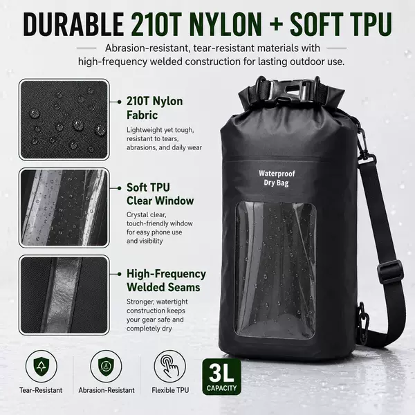 Waterproof bucket bag, outdoor foldable bag, swimming storage bag, touch-screen compatible, large-capacity waterproof phone bag