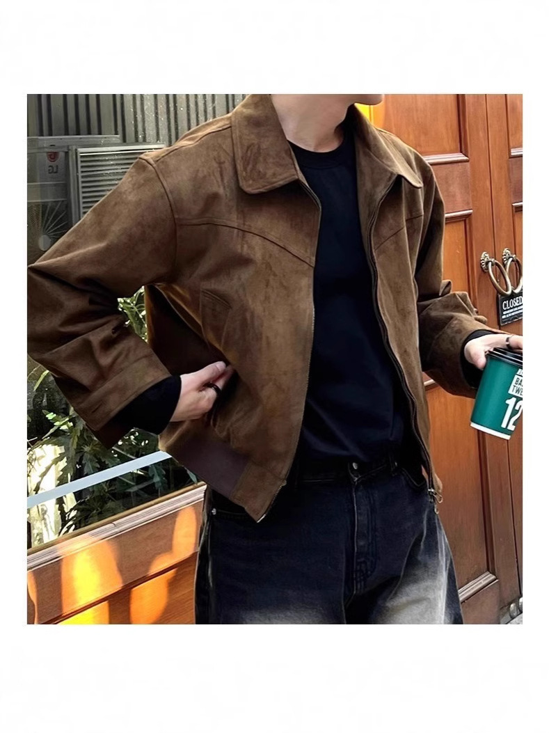 Abrigo callejero frito para hombre de gama alta Chaqueta de solapa de marca de moda marrón marrón marrón rojo Top de hombre de primavera y otoño de alta gama