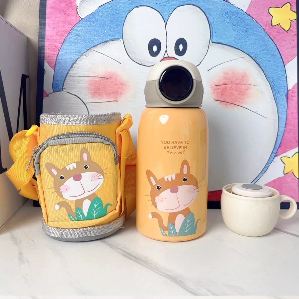 BirthStory Kids Glass Bottle with Stainless Straw, 600ml, 316 Triple Cover, Colorful Shoulder Bag