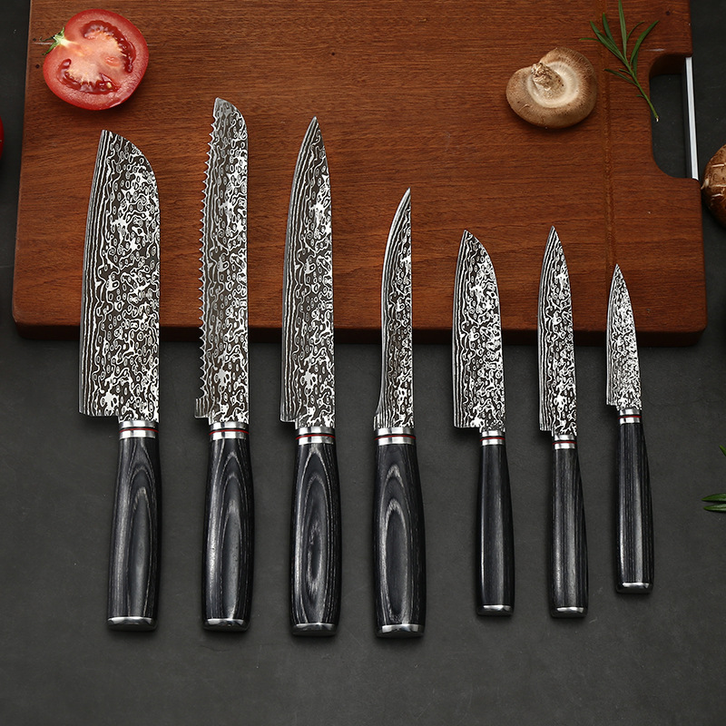 Factory Direct Sales Damascus Pattern Kitchen Knife Japanese Cuisine Kitchen Knife Set Sharp Japanese Knife Fruit Knife Universal Knife