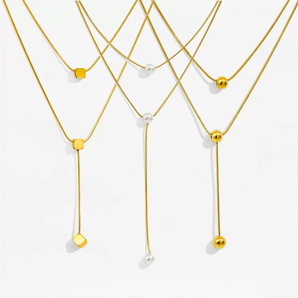 欧美冷淡ins风极简设计感双层叠戴圆珠项链女钛钢流苏个性锁骨链