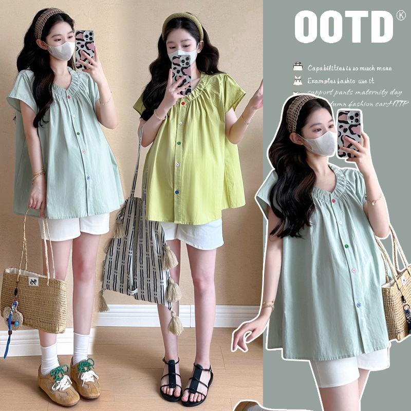 Maternity Summer Outfit Set Trendy Mom New Fashion Short-Sleeve Plus-Size Top Babydoll Shirt Shorts Two-Piece Stylish and Fashionable Maternity Summer Outfit Set Trendy Mom New Fashion Short-Sleeve Plus-Size Top Babydoll Shirt Shorts Two-Piece Stylish and Fashionable