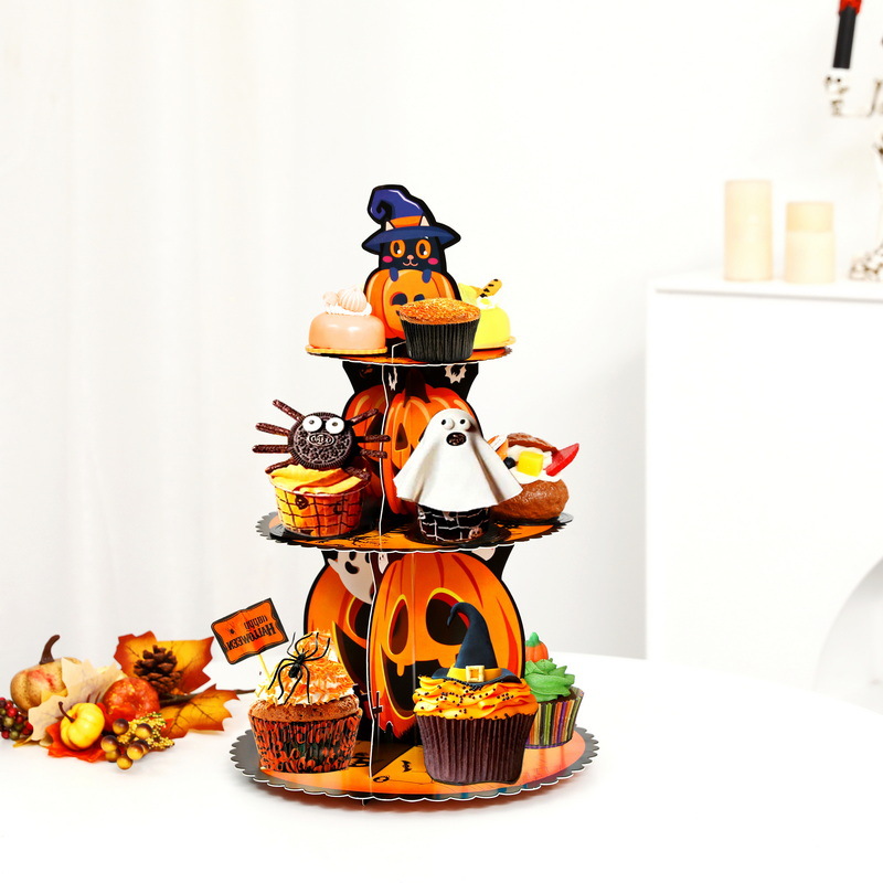 Nuevo transfronterizo de postres de Halloween mostrando estantes de pasteles fantasmas de fiesta decoración de papel estantes de pasteles de tres capas
