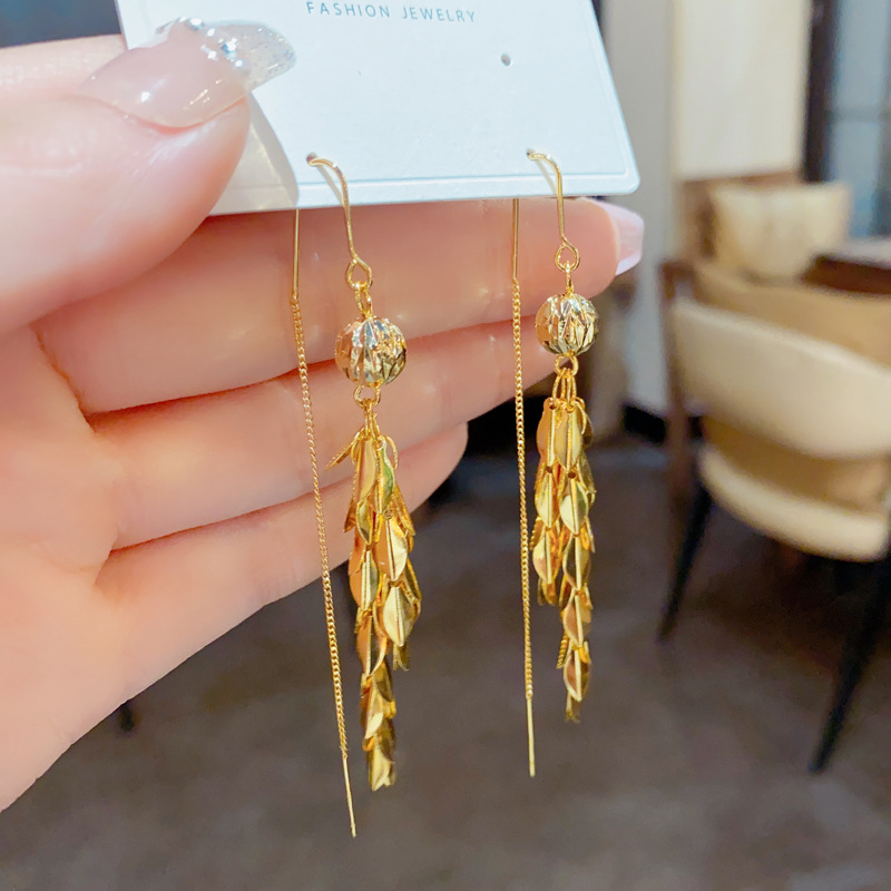 Korean Edition Same item Metal Ear of Wheat have more cash than can be accounted for tassels Ear line Light extravagance temperament fashion Earrings wholesale