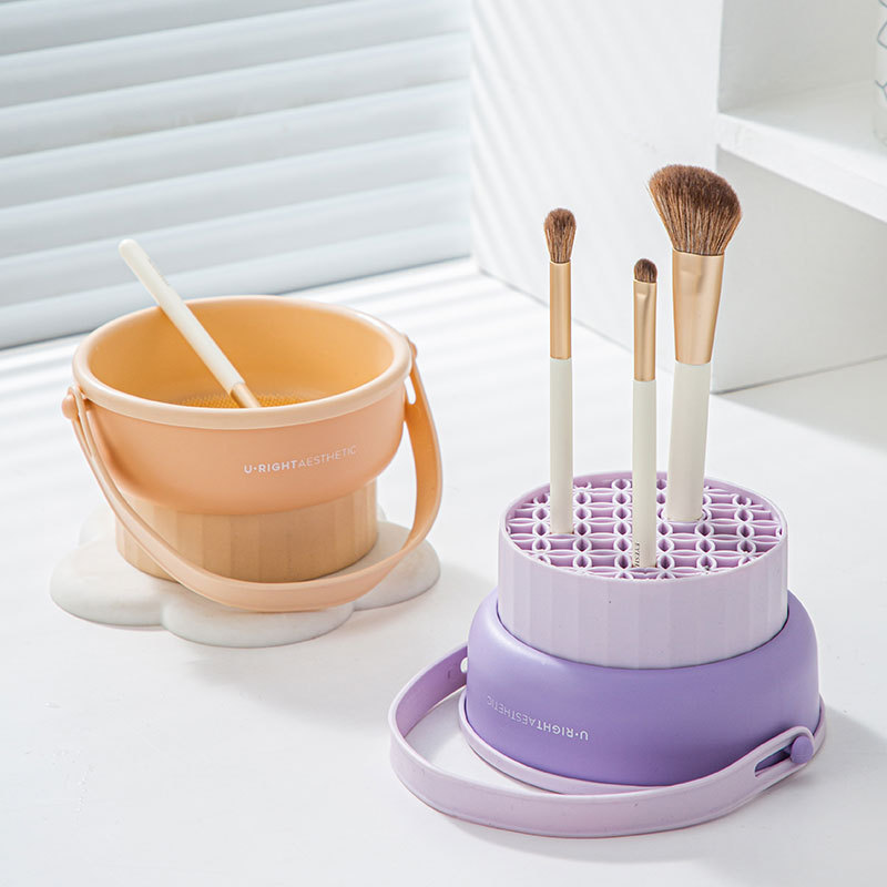 Caja de limpieza de pinceles de maquillaje transfronteriza Juego de limpieza de huevos de belleza de silicona Cepillo de belleza Caja de almacenamiento de tazón Puff de polvo Estante de secado