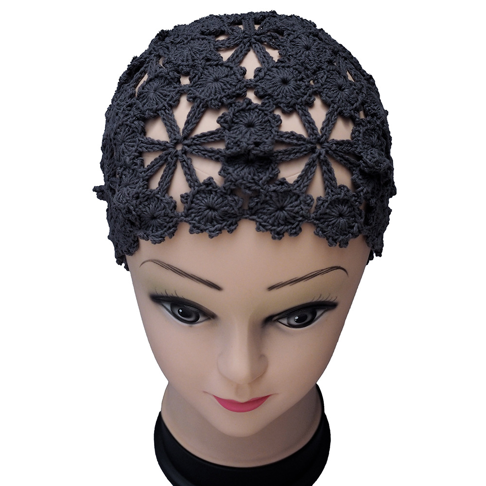 yunweny手工钩编复古小花针织帽女四季时尚钩针花朵棉线手钩帽子