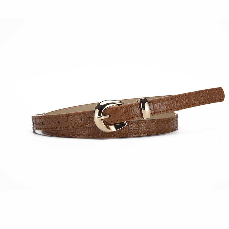 Cinturón Fino de Cuero Sintético para Mujer con Hebilla de Aleación y Aguja para Uso Casual