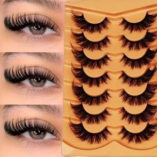 Cross-Border False Eyelashes European and American 7 Pairs of Thick and Curly 5D Messy Eyelashes One-Piece European and American Fox Style Oblique Flying