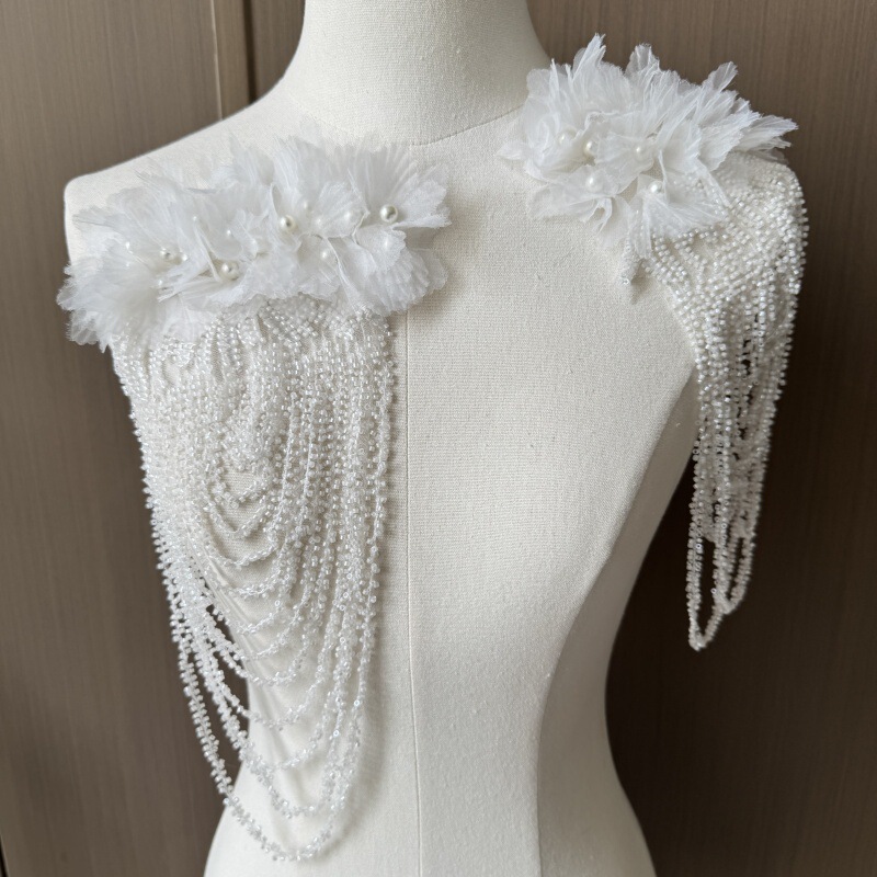 Zh393 White Beaded Tassel Shoulder Clothing Decoration Sewing Accessories Retro Accessories Dress Gorgeous Decorative Accessories Zh393 White Beaded Tassel Shoulder Clothing Decoration Sewing Accessories Retro Accessories Dress Gorgeous Decorative Accessories