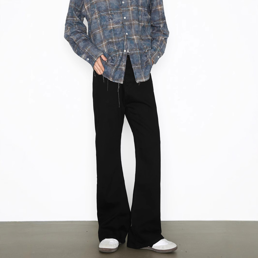 Streetwear Stretch Flare Jeans – High Waist Relaxed Fit Vintage Washed Denim Pants For Men_mkmklike.com