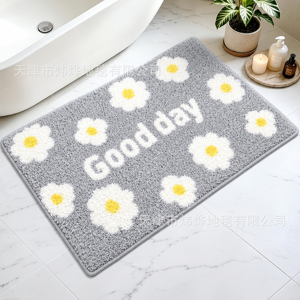 Korean-style small daisy bathroom mat, suitable for home use, absorbent, stain-resistant, easy to clean, and features a faux cashmere design for decorative purposes