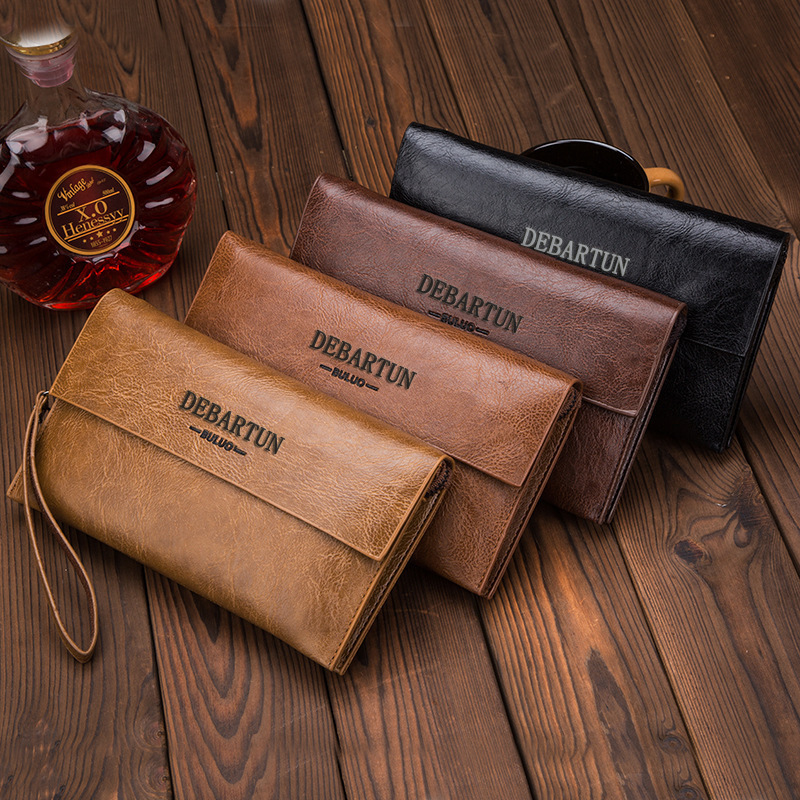 Fashion Trendy Men's Clutch Bag Long Large Capacity Wallet Bag Cover Buckle Business Retro Clutch Bag