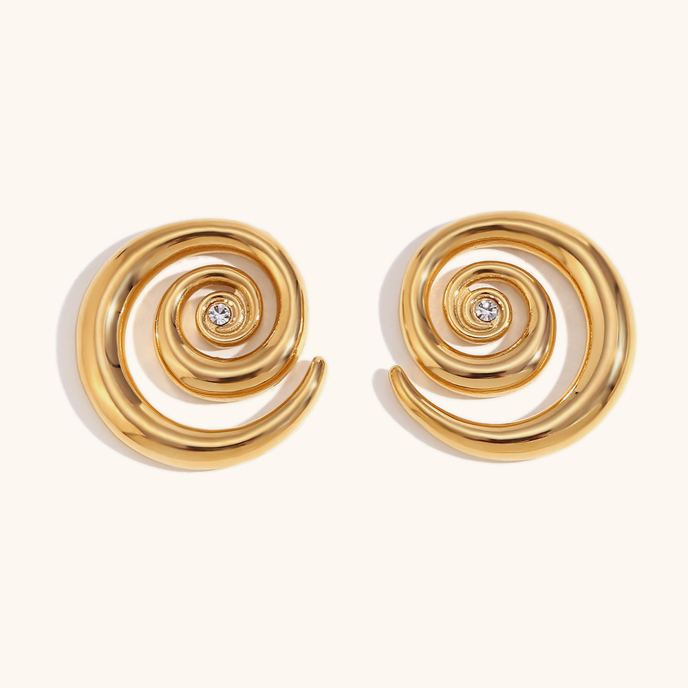 Daily Occasion 1 Pair Simple Style Commute Circle Lines Plating Stainless Steel Zircon 18K Gold Plated Ear Studs