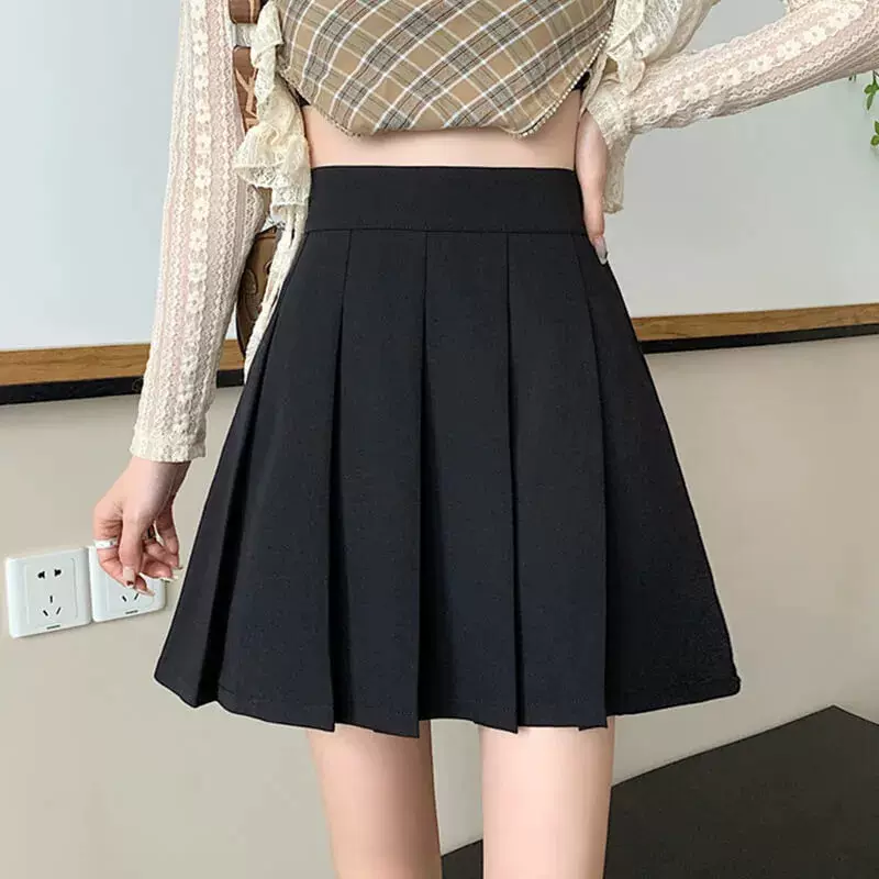 学院风夏季百褶裙带口袋小个子松紧高腰弹力A字短裙女显瘦半身裙