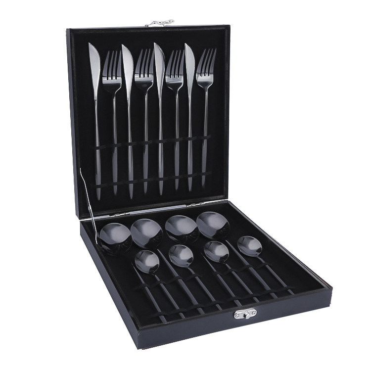 Productos calientes de Amazon vajilla de acero inoxidable conjunto de 16 piezas de Portugal cuatro piezas principales cuchillo, tenedor y cuchara caja de regalo transfronteriza traje