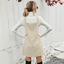 现货跨境女士气质款灯芯绒背带连衣裙性感通勤甜美风秋冬新品