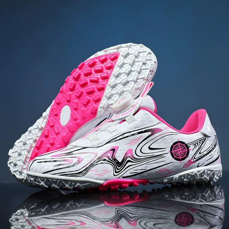 Новые детские футбольные кроссовки для девочек и мальчиков, учащихся начальной и средней школы, Нескользящие кроссовки на плоской подошве с вращающейся пряжкой и сломанным гвоздем