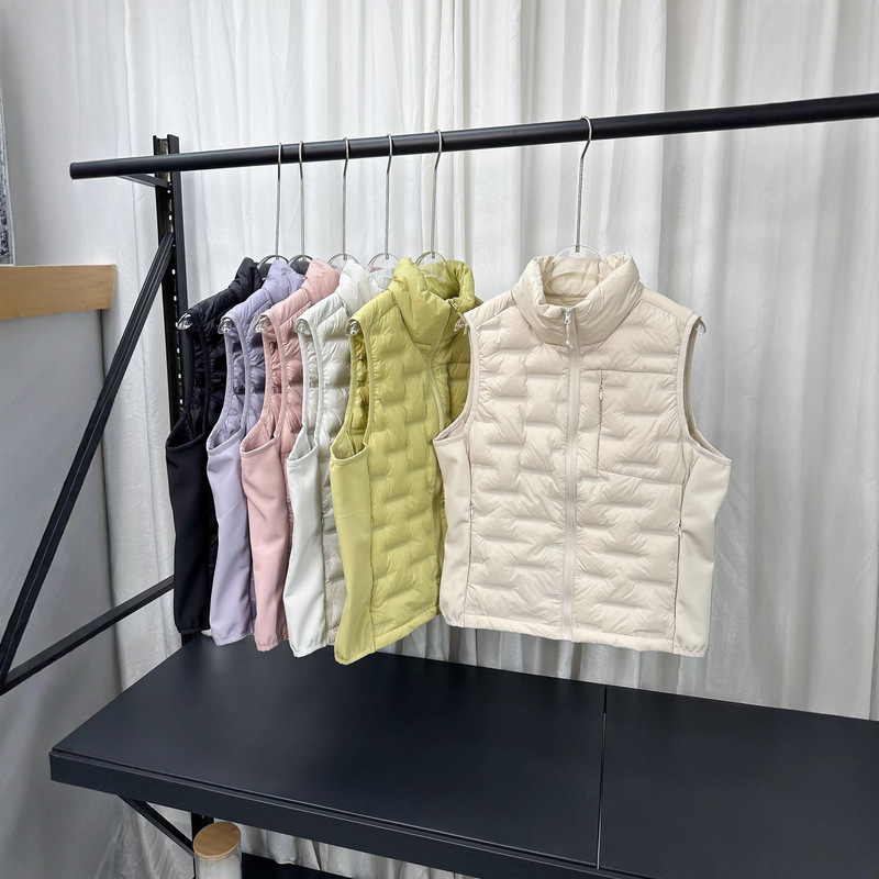 2025 New Autumn and Winter Women's down Jacket, Light and Thin Stand-Up Collar Vest, Sports Style Warm Outdoor Vest Jacket Splicing