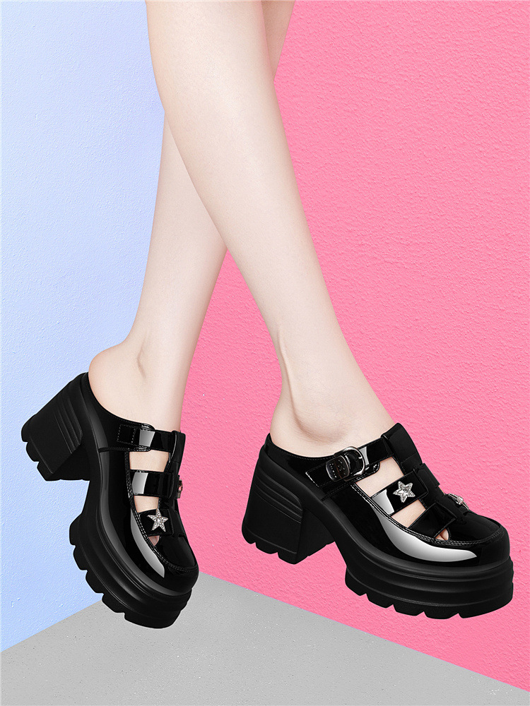 Sandal nữ tăng chiều cao đế dày 8 cm, mũi kín hở gót, thoáng khí, phong cách khí chất — 6069 Da đen, 6069 Màu be chi tiết 9