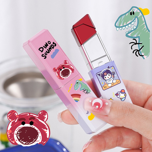 New gradient lipstick style lighter personalized creative design pink flame cute strawberry bear cartoon pattern