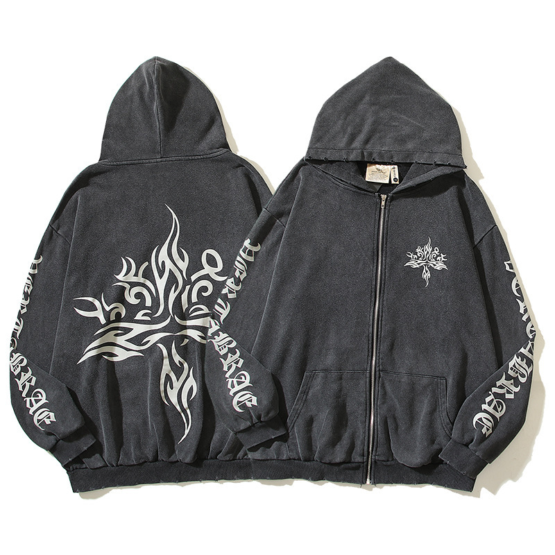 Kanye à la mode pur coton lavé vieux motif d'eau sweat à capuche et pull manteau_voghion.com