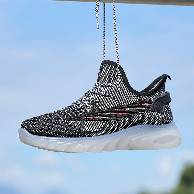 Spring New Style Fly-Knit Fabric Lace-Up Jelly-Soled Women's Shoes, Fashionable and Versatile Women's Shoes, Casual Sports Student Shoes