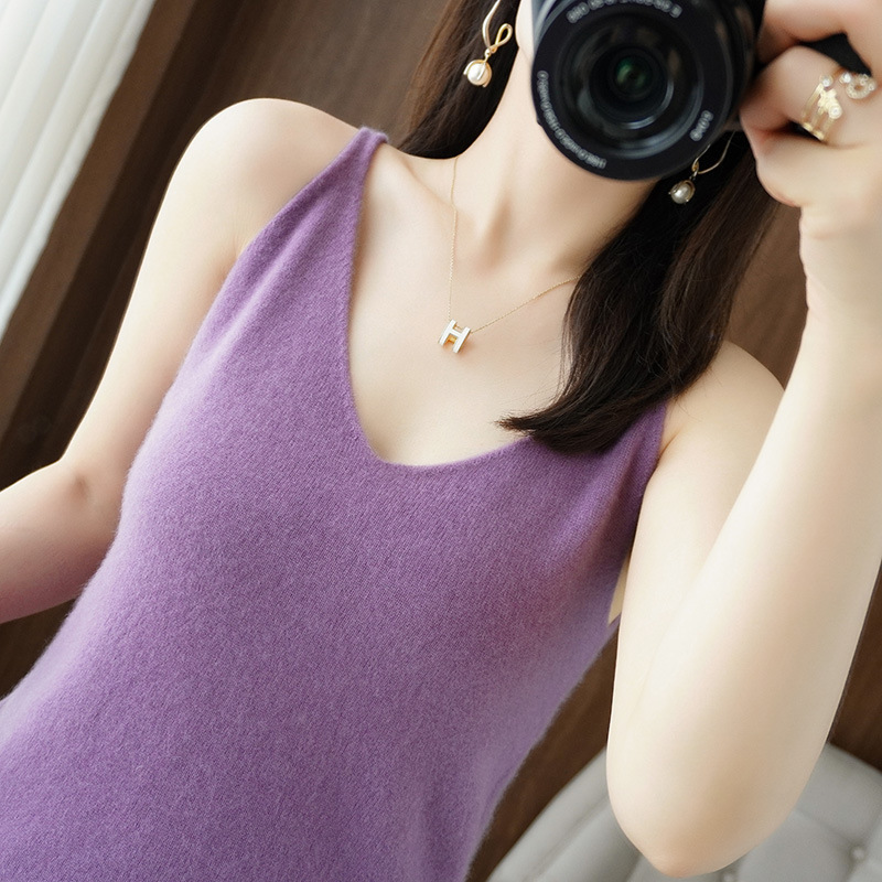 Knitted Sling Women's Early Spring and Summer 2023 New Style Inner Vest Sexy Loose Top V-Neck Sleeveless Base Shirt Knitted Sling Women's Early Spring and Summer 2023 New Style Inner Vest Sexy Loose Top V-Neck Sleeveless Base Shirt