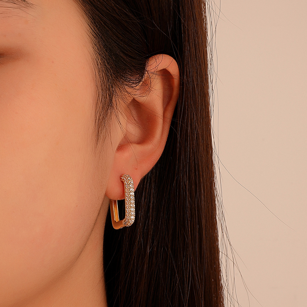 Earrings Classification Housewarming, Anniversary, Business, Wedding, Travel, Birthday, Festival Occasion Korean Copper Inlaid Zircon Square Ear Buckle Fashion Simple Geometric Earrings