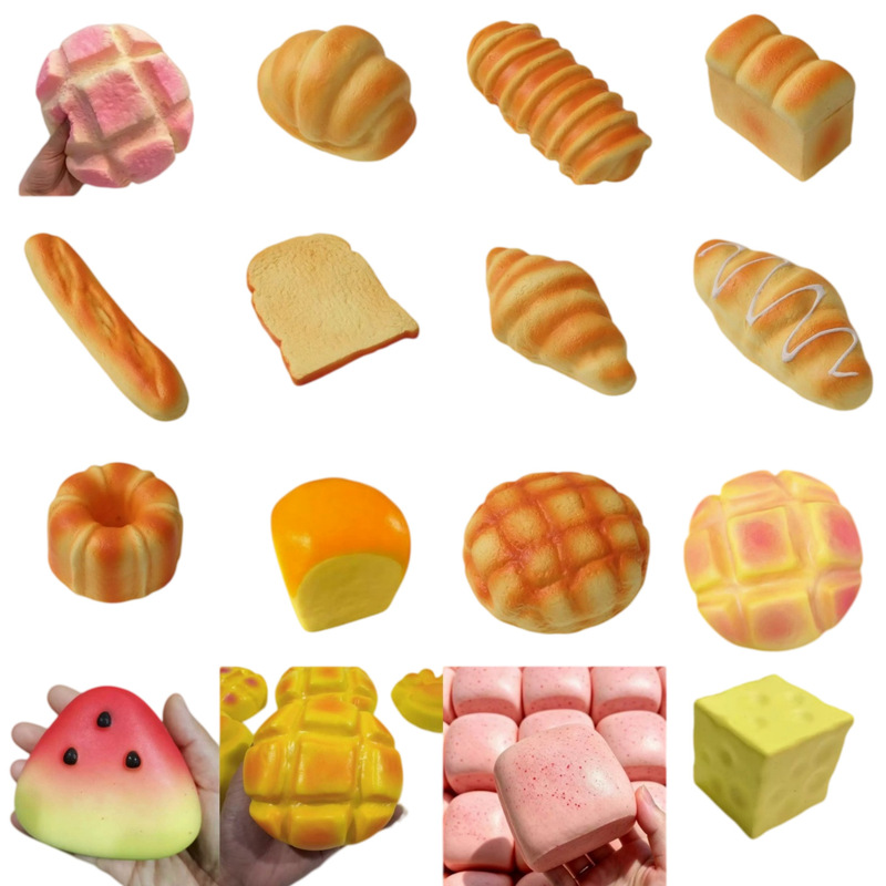 Cross-border popular simulation bread PU slow-rebound food toast Hawaiian bread toy squishy cake mini