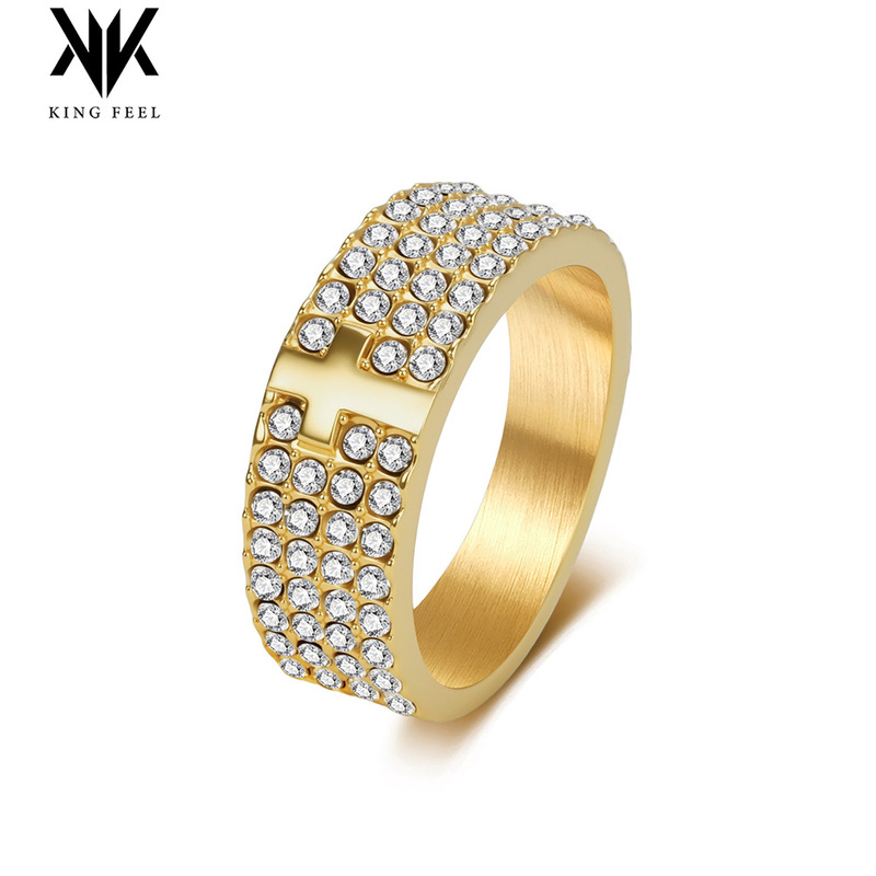Cross-border European and American hip-hop full-diamond cross ring, titanium steel plated with 18K gold, men's trendy punk hand accessory Cross-border European and American hip-hop full-diamond cross ring, titanium steel plated with 18K gold, men's trendy punk hand accessory