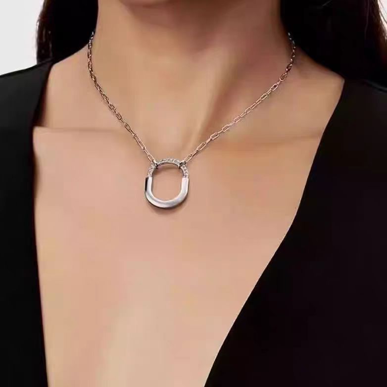 抖音同款高品质V金红刚玉O形字母项链女 镀真金轻奢气质满钻耳钉|undefined