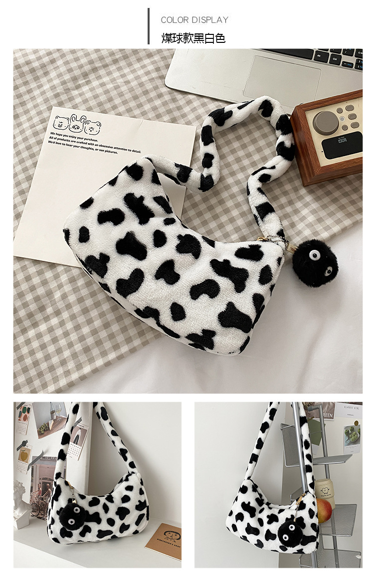 Cute Plush Bag Fashion Cow Pattern One-shoulder Underarm Bag display picture 4