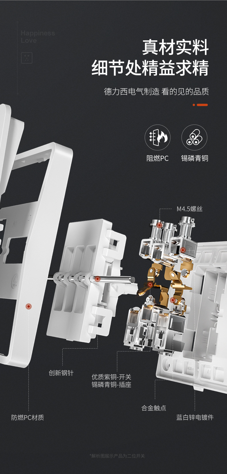 德力西开关插座面板家用星空灰一开五孔usb插座86型墙壁面板批发详情14