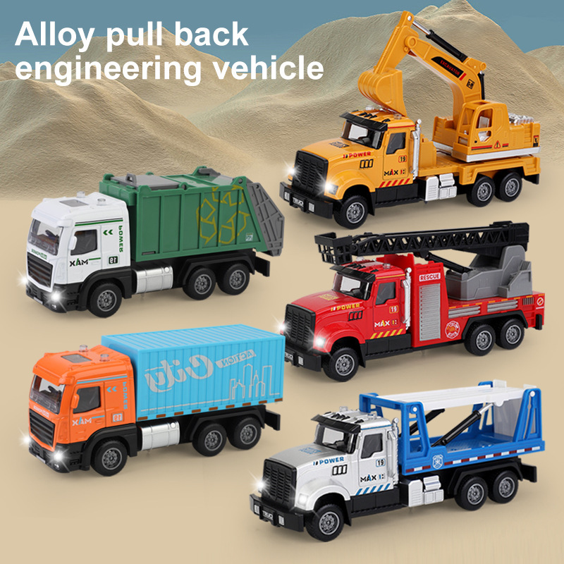 Factory Direct Sales Cross-Border Foreign Trade Pull-Back Alloy Car Excavator Container Sanitation Fire Engineering Vehicle Boy Toy