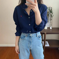 現物高バージョンr1ラフ小馬標刺繍長袖シャツオックスフォード布シャツ上着男女同モデル