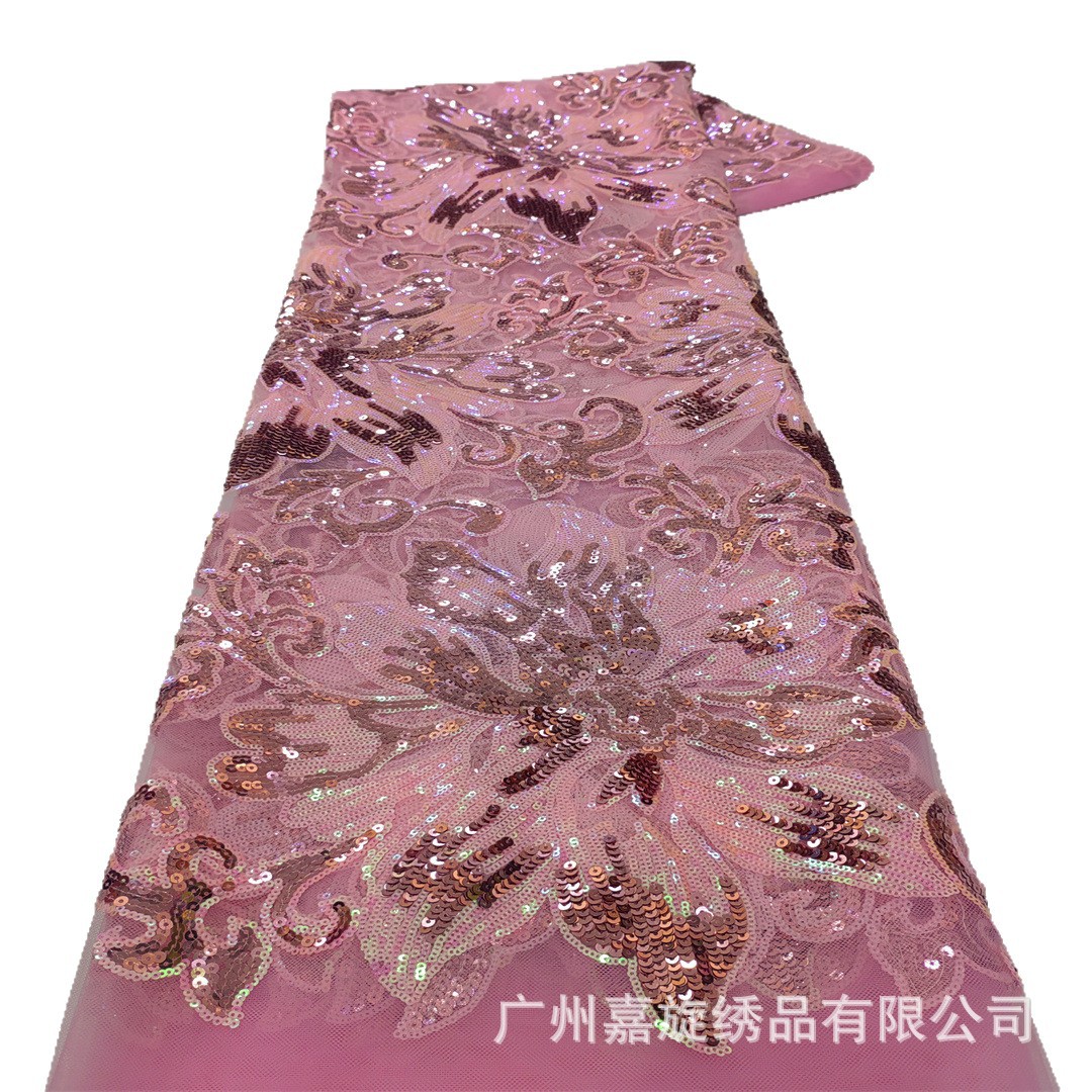 Tejido de encaje de sequillas de color africano gran flor de encaje vestido de boda cola de pescado vestido de noche tela